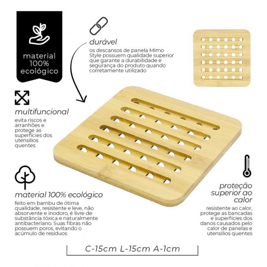 Descanso De Panela 15cm Em Bambu Quadrado Mimo Style